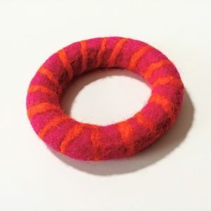 Pink Felt Bracelet Made in Nepal Felt Jewelry